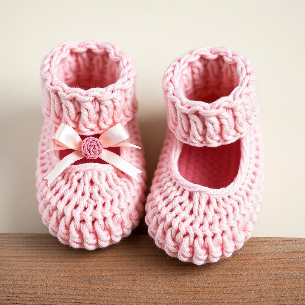 Heirloom Rosebud Baby Booties Free Pattern – Crochet with Cable Stitches and Satin Ribbon