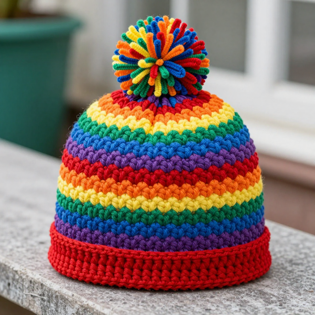 Rainbow Stripe Baby Beanie Free Crochet Pattern