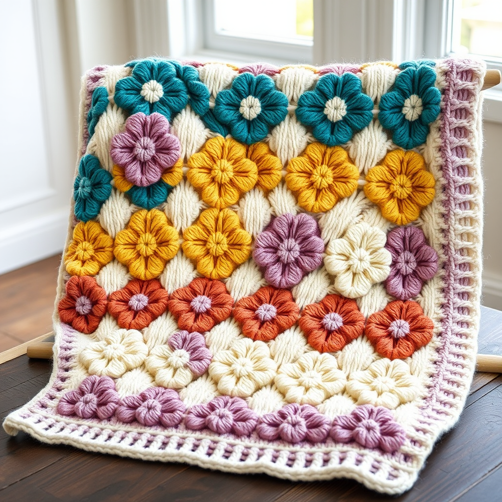 The Aurora Bloom Mosaic Blanket Free Pattern – A Knitted Ombre Flower Garden