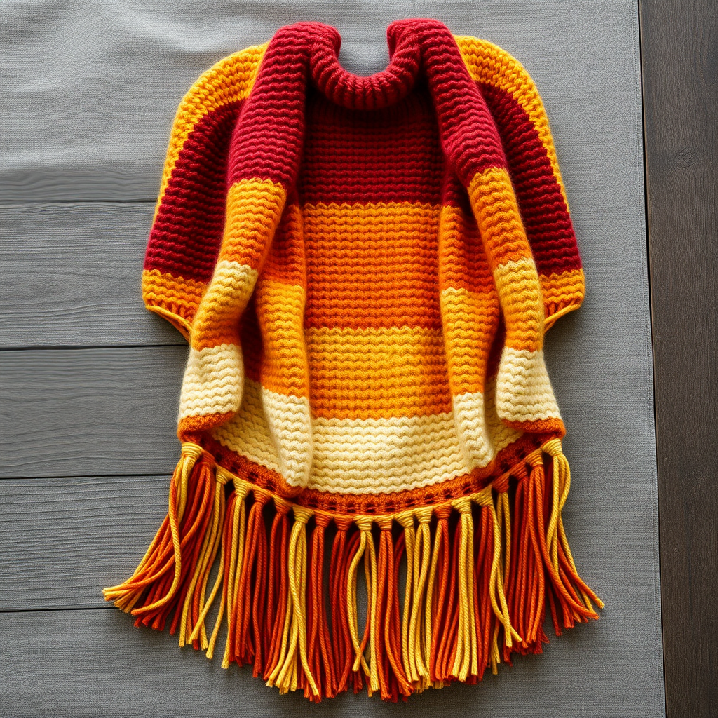Ember Dune Poncho Free Knitting Pattern – Woven Sunset Stripes