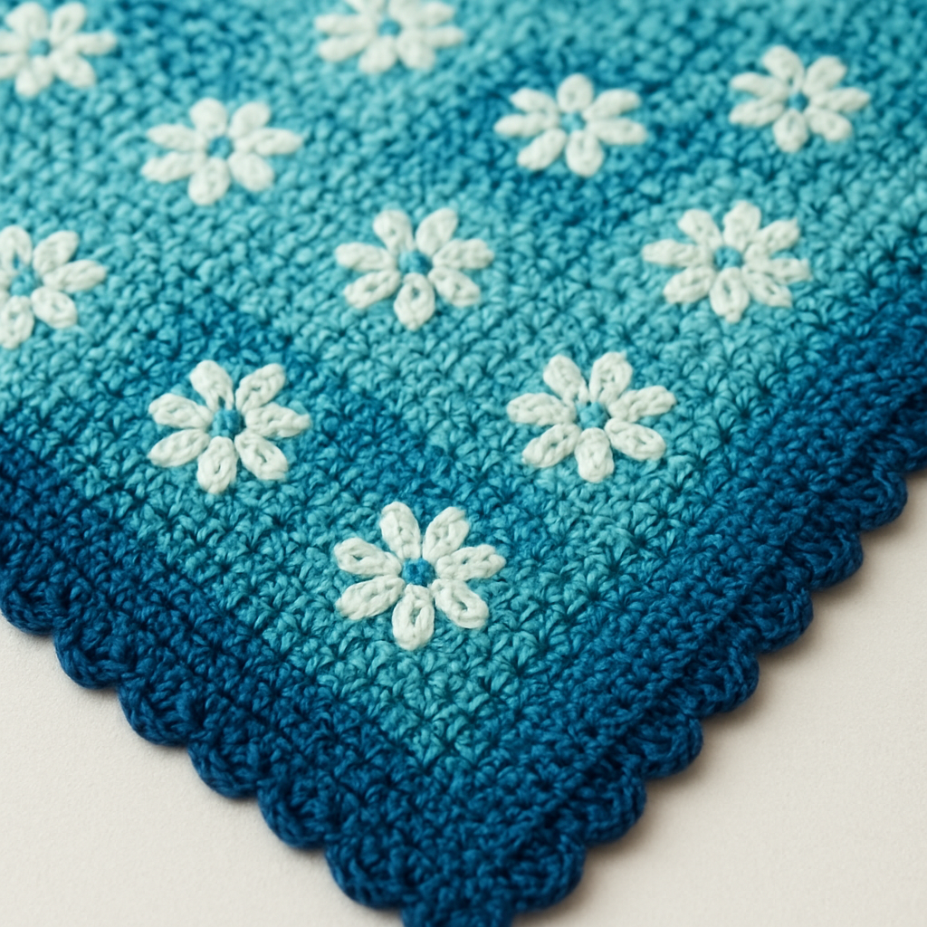 Y2K Ocean Blues Baby Blanket with Floral Motif - Free Pattern