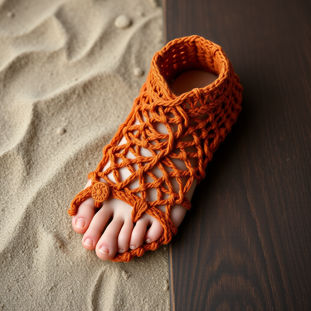 Desert Bloom Henna Barefoot Sandals Free Pattern – Intricate Knit with Beaded Anklets