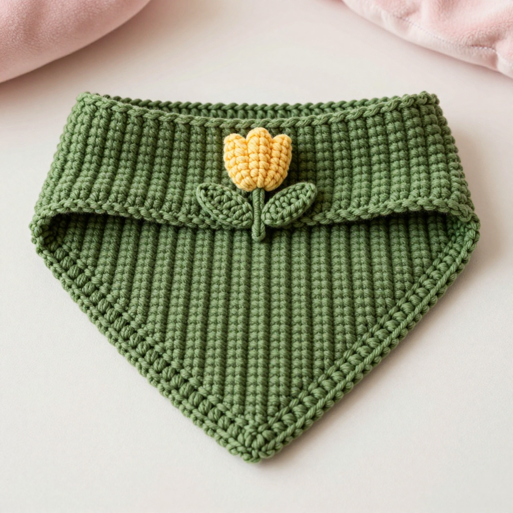 Double Layer Tulip Ribbed Bandana Free Crochet Pattern for Medium Dogs
