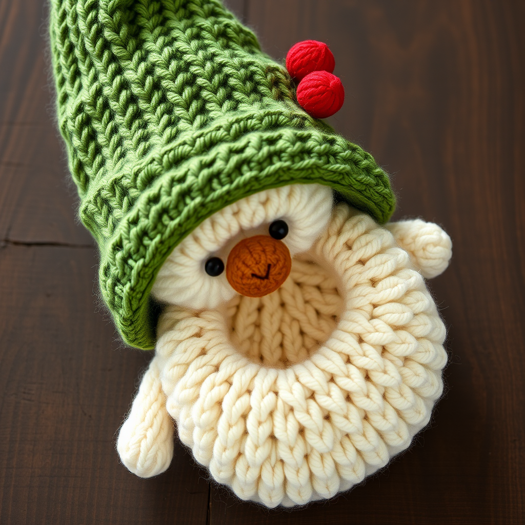 The Sugarplum Spruce Gnome Free Pattern – A Whimsical Knitted Holiday Decoration with Berry Accents
