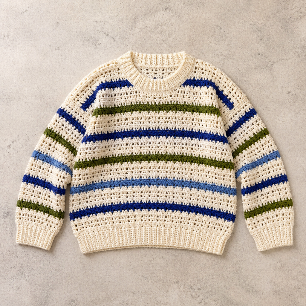 Crochet Striped Textured Sweater Free Pattern
