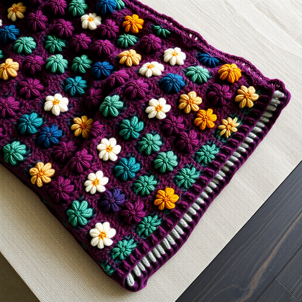 Aurora Bloom Blanket Free Knitting Pattern – Textured Garden Mosaic Throw