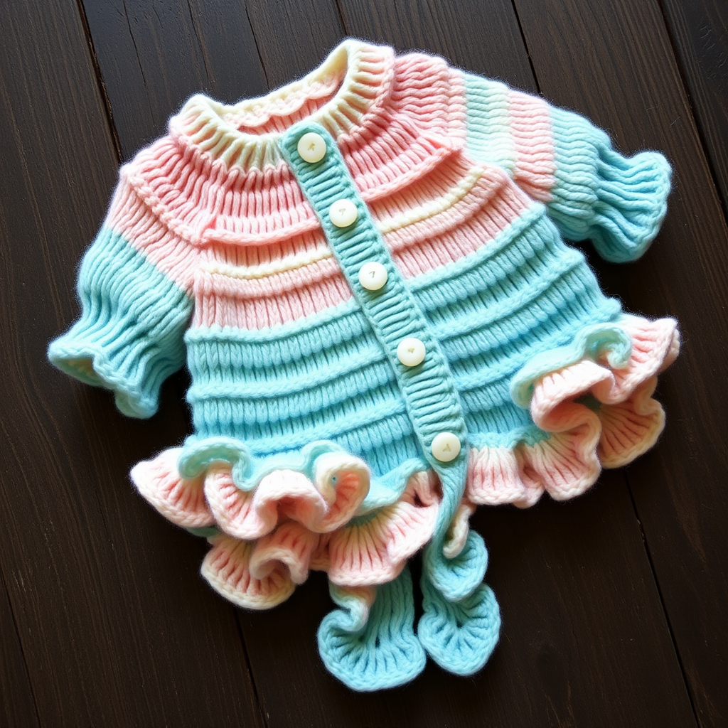 Lullaby Lagoon Ruffle Coat Free Pattern – Knitted Baby Jacket with Cascading Waves