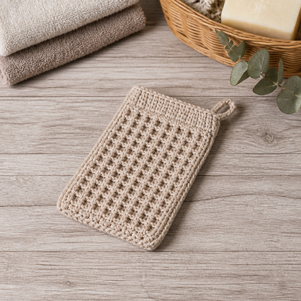 Crochet Textured Waffle Stitch Bath Mitt Free Pattern