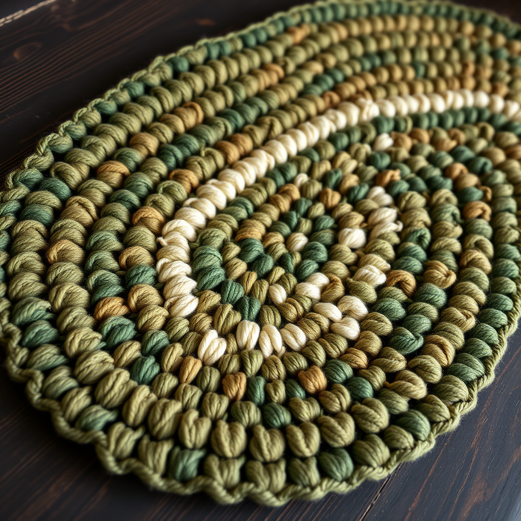 Whispering Pines Forest Floor Rug Free Crochet Pattern – Textured Earth-Tone Oval
