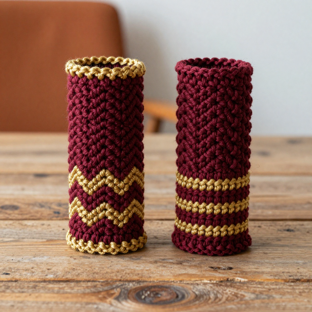 Chevron Plait Cuff Duo Free Pattern: Crochet Braid Cuffs in Burgundy & Gold