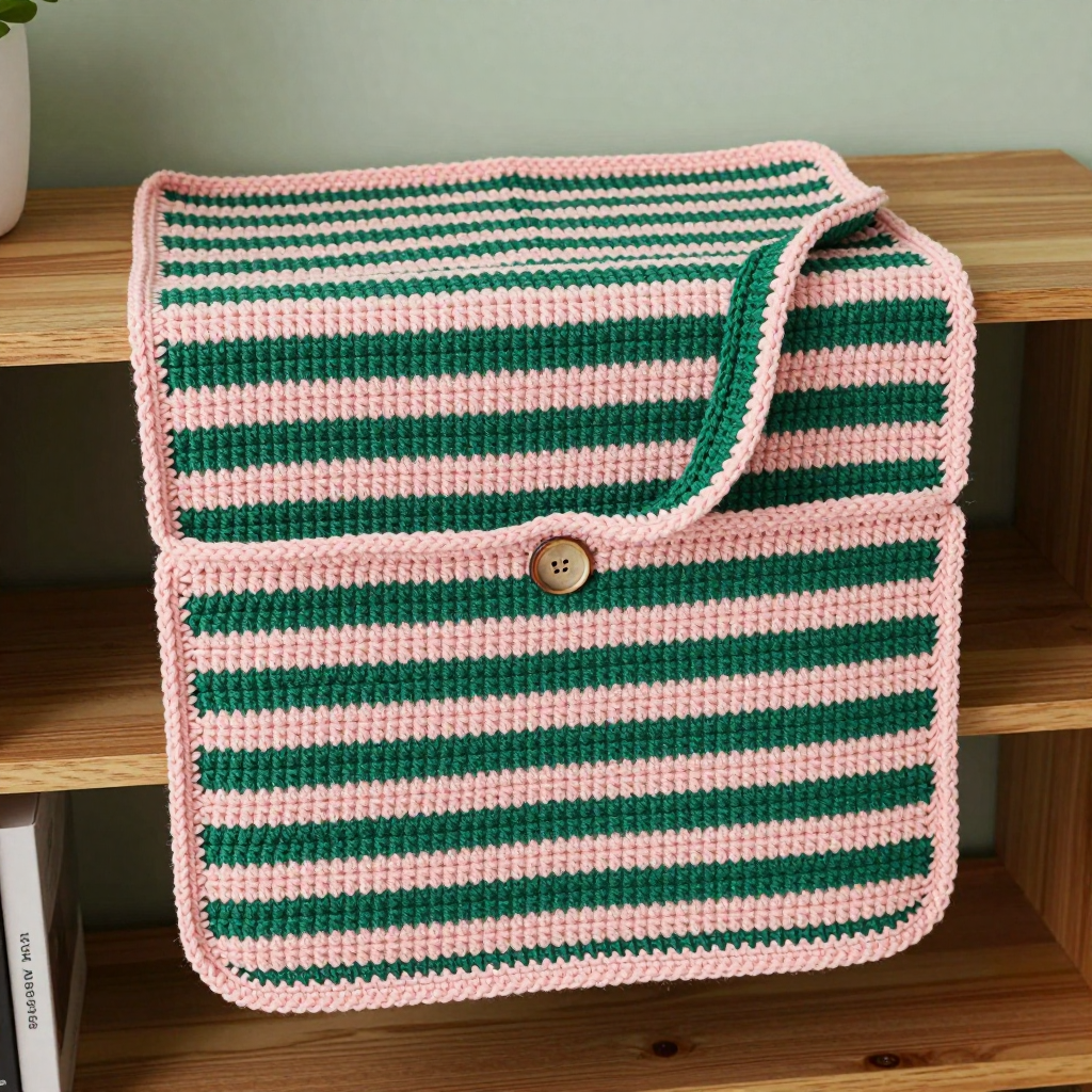 Blush Emerald Striped Towel Topper Free Crochet Pattern