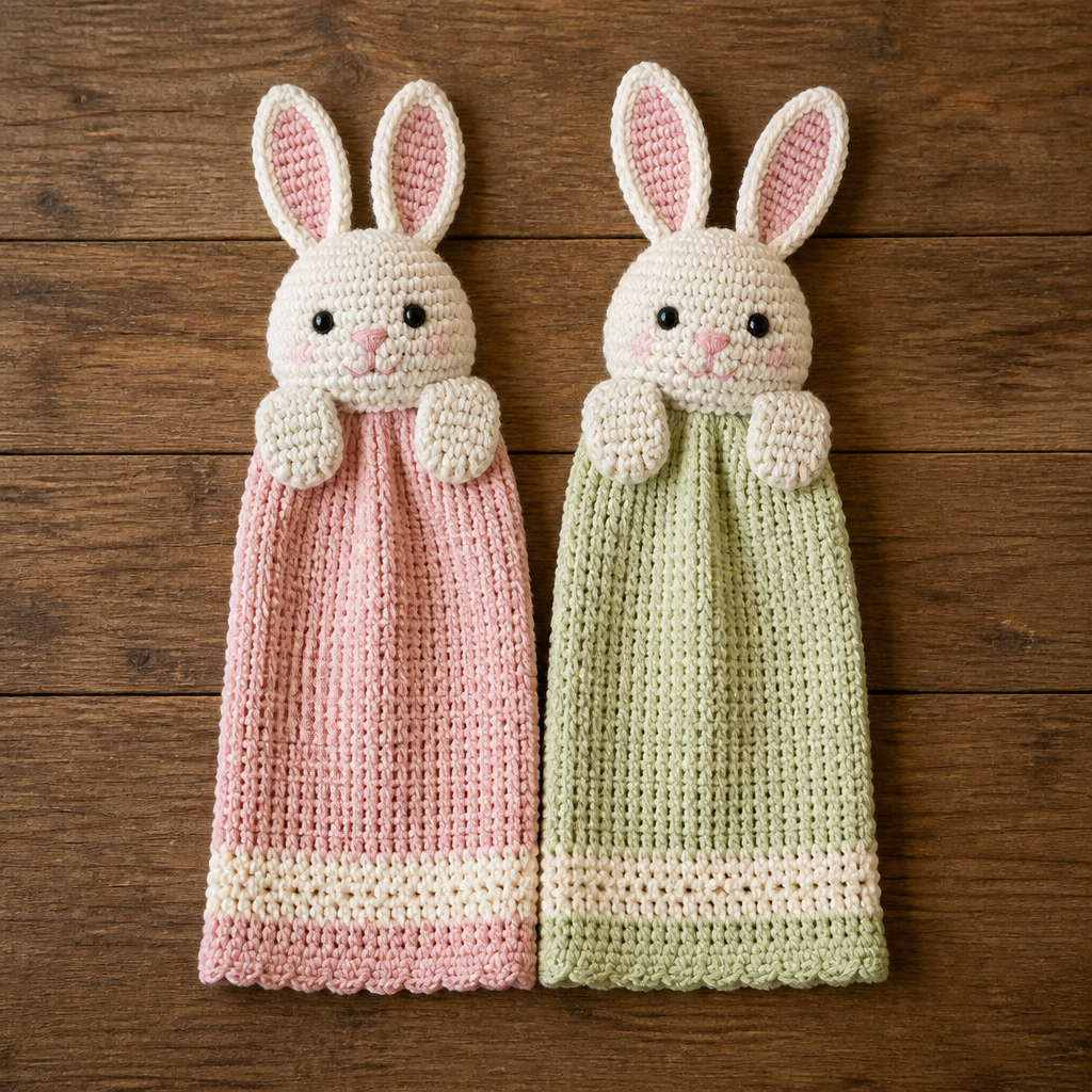 Crochet Adorable Bunny Kitchen Towel Set Free Pattern