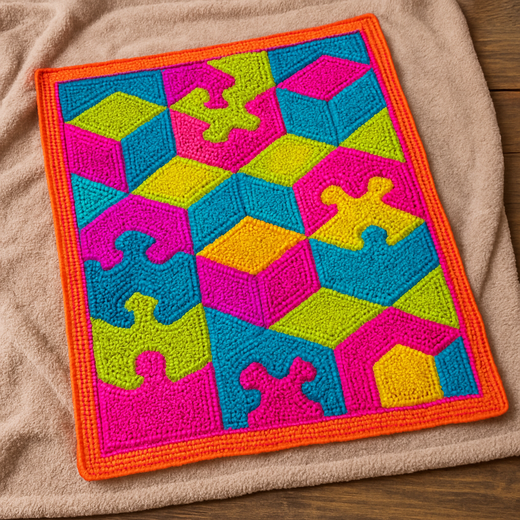 Neon Cube and Puzzle Blanket Free Pattern