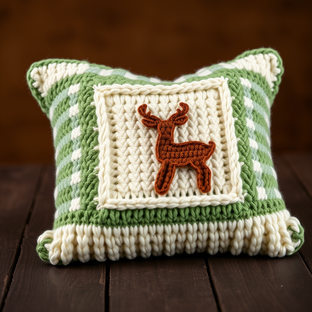 Spring Plaid Deer Crochet Pillow Cover Free Pattern