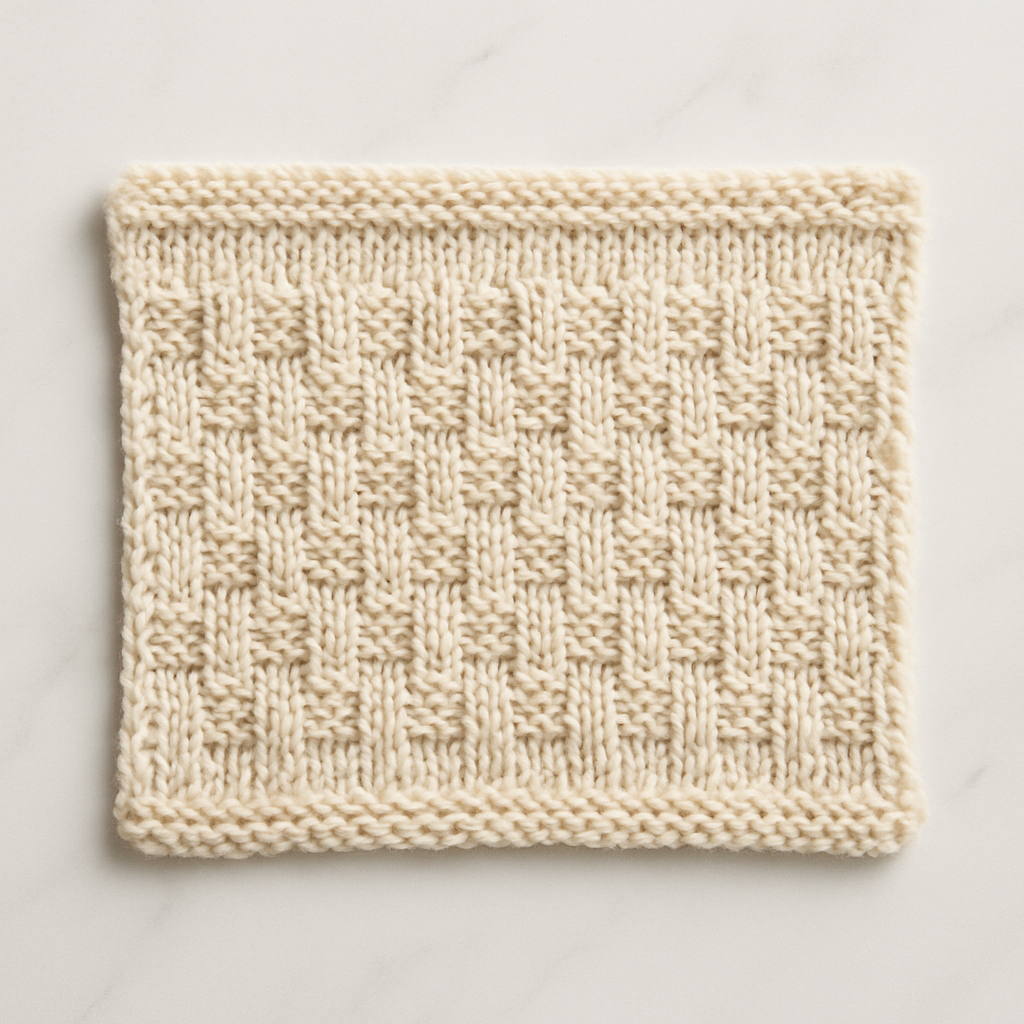 Knitting Textured Woven Stitch Square Free Pattern