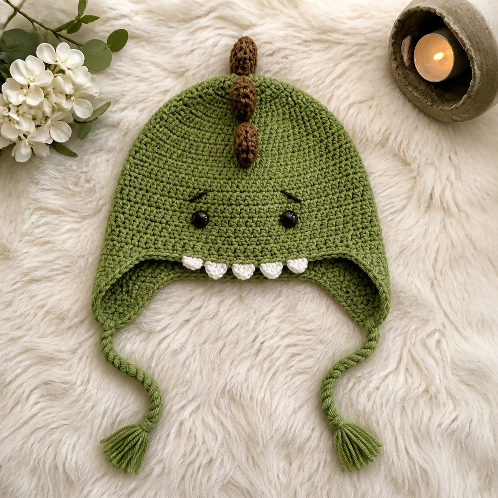 Crochet Adorable Dino Earflap Hat Free Pattern