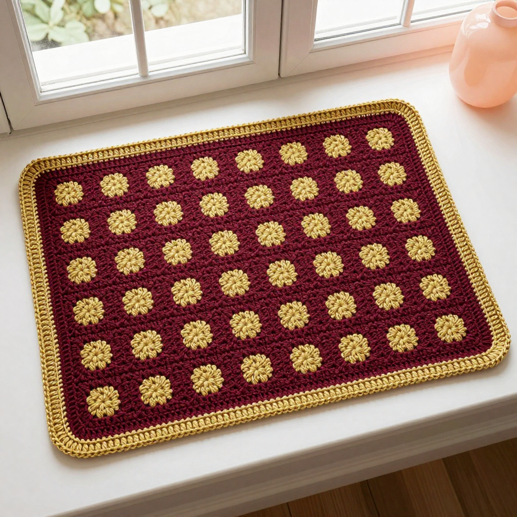 Gold Grid C2C Crochet Placemat Set Free Pattern