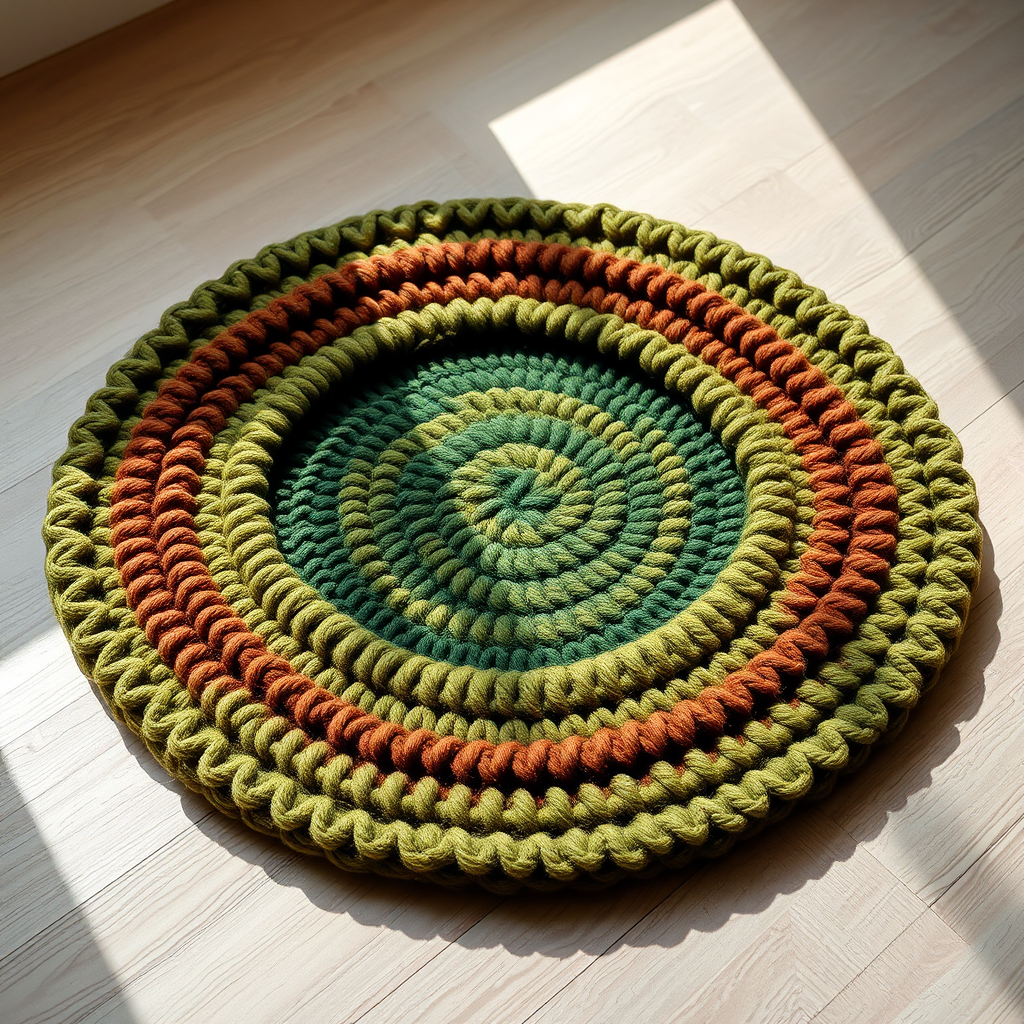 Whispering Pines Forest Floor Rug Free Pattern – Textured Knitted Oval Rug