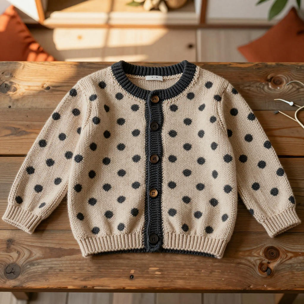 Oatmeal Polka Dot Boxy Knit Cardigan Free Pattern for Toddlers