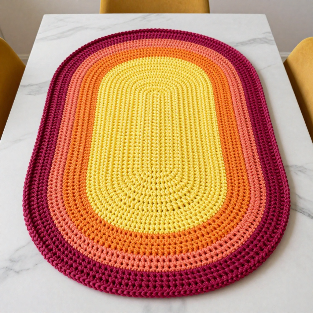 Sunset Ombre Oval Table Mat Free Crochet Pattern