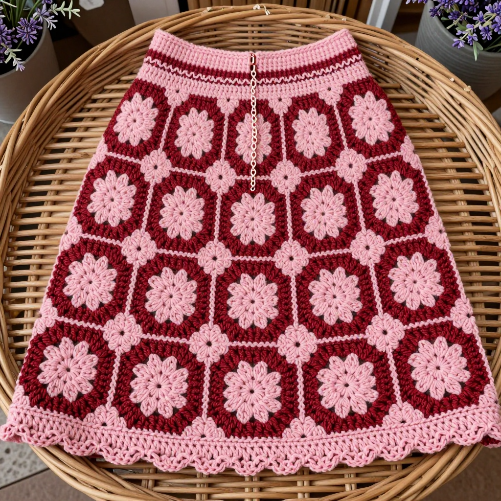 Cherry Meadow Motif Skirt Free Pattern: Irish Lace Crochet Skirt in Tweed Wool