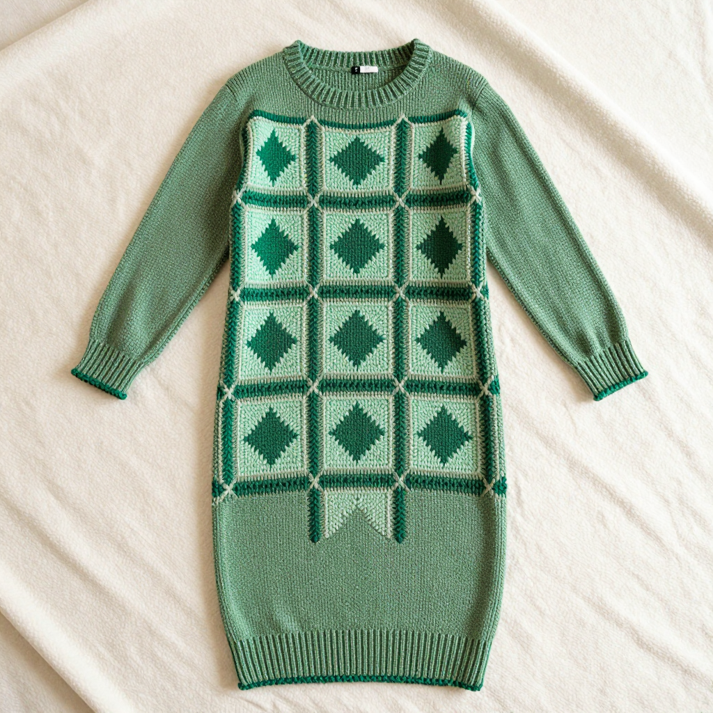 Free Pattern: Courtyard Cutout Tile Knit Dress in Moss and Lichen