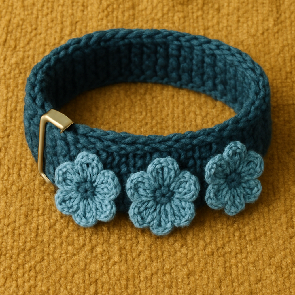 Free Pattern: Avant-Garde Chunky Ocean Blue Floral Pet Collar