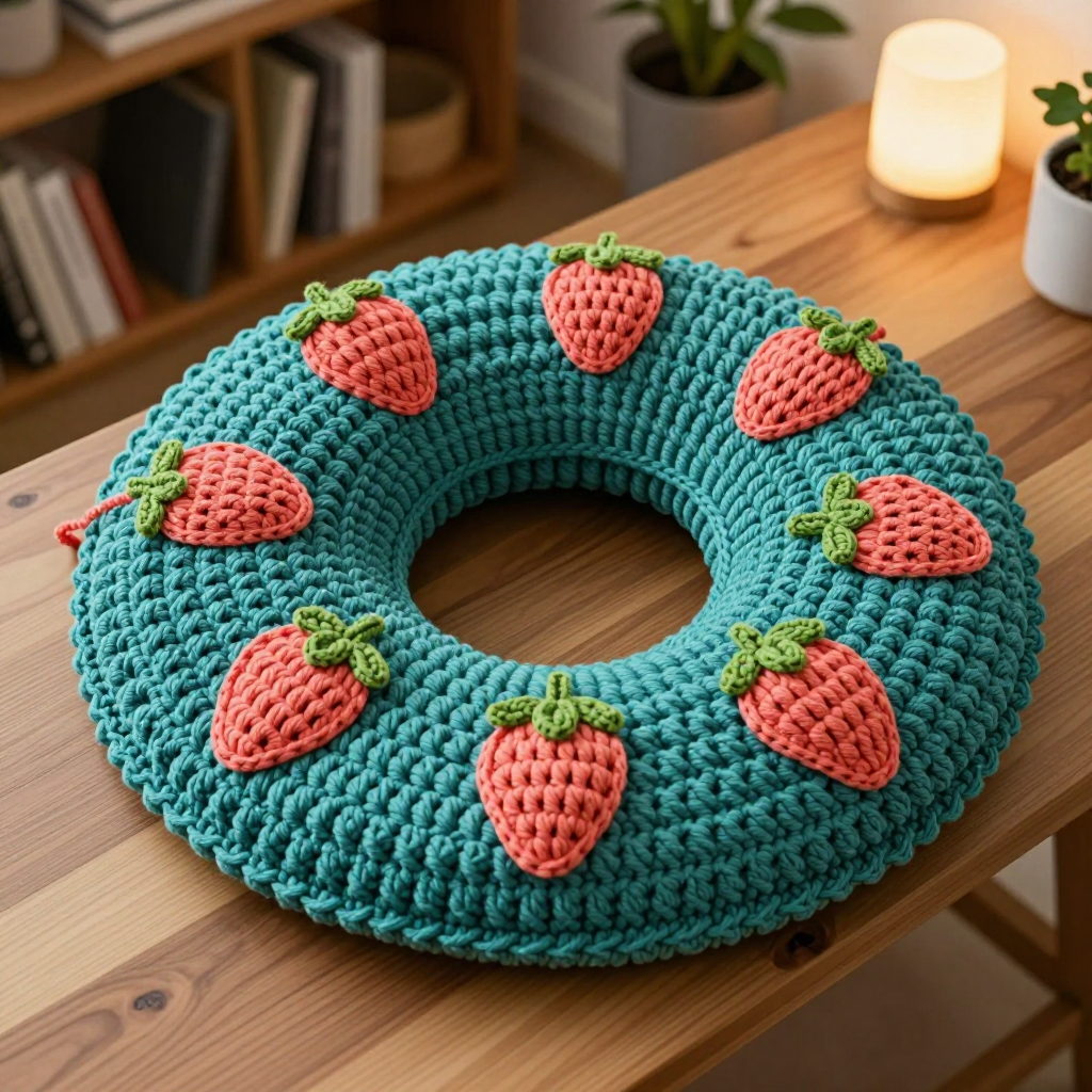 Teal Puff Donut Pet Mat Free Crochet Pattern