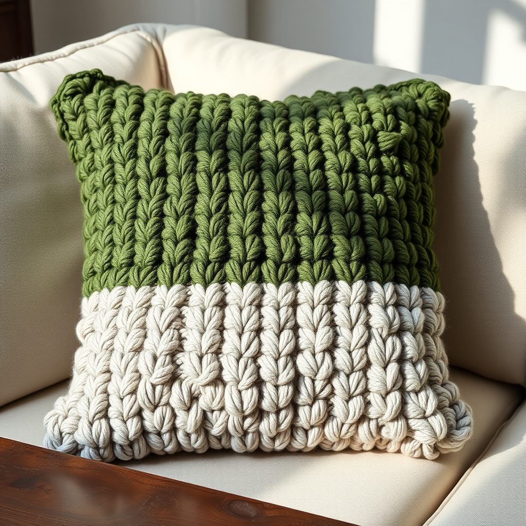 Mossy Glen Chunky Knit Throw Pillow Free Pattern – Textured Pebble Stitch Cushion