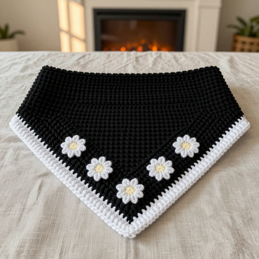Two-Tone Alpine Stitch Crochet Bandana Free Pattern for Large Dogs