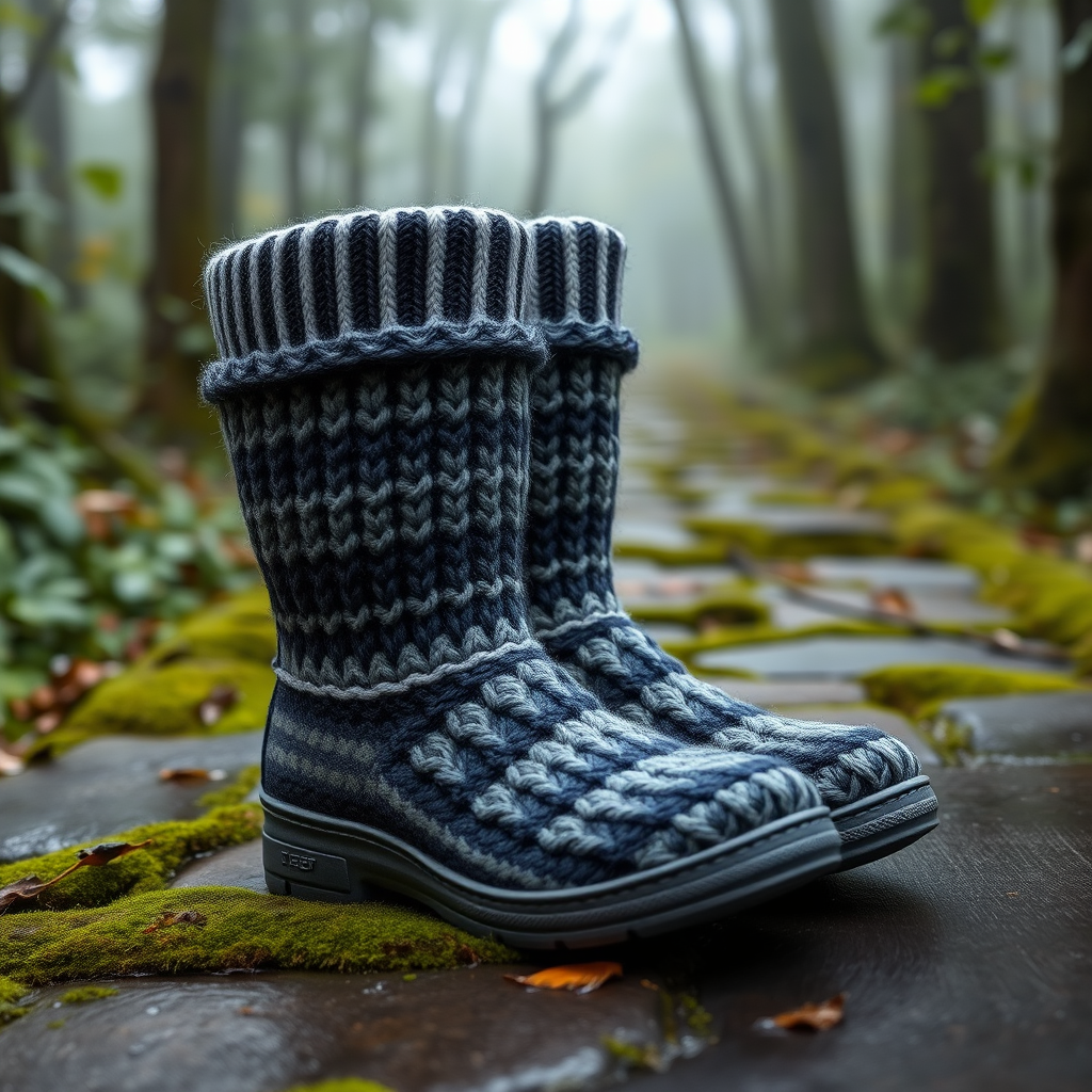The Mossy Stone Rain Boots Free Pattern – A Knitted Puddle-Jumper of Textured Tweed