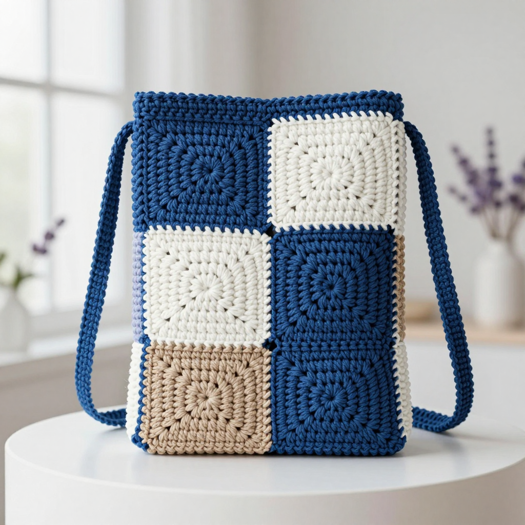 Indigo Grid Utility Crossbody Bag Free Crochet Pattern
