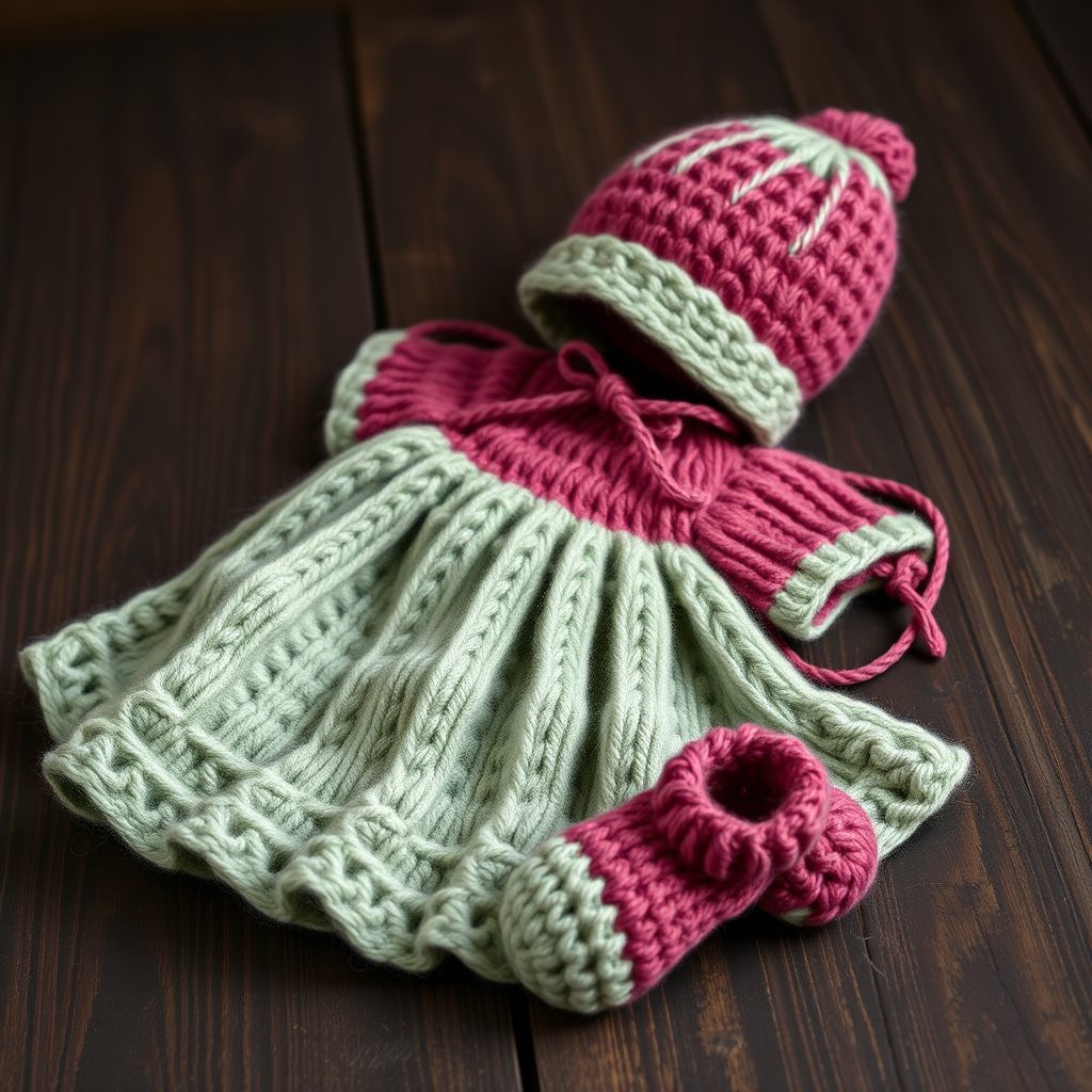 The Woodland Berry Set: A Free Knitting Pattern for a Textured Baby Dress, Hat, Booties, and Mittens