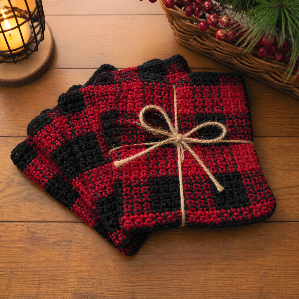 Crochet Classic Buffalo Plaid Dishcloth Set Free Pattern