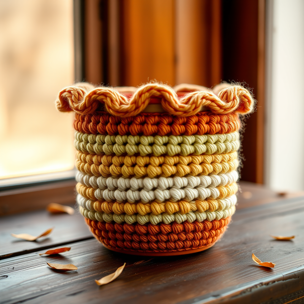 The Terra Cotta Garden Cozy Free Pattern – Crochet a Textured Striped Flower Pot Cover