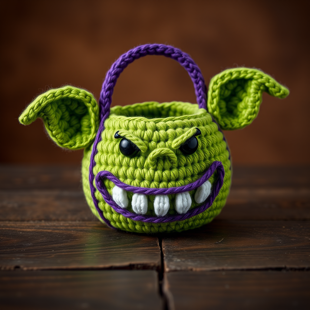 Grinning Goblin Candy Bucket Free Pattern