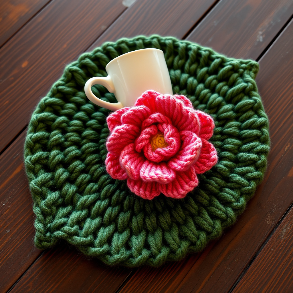 Enchanted Meadow Mug Rug Free Pattern – Knit a Blooming Flower Coaster