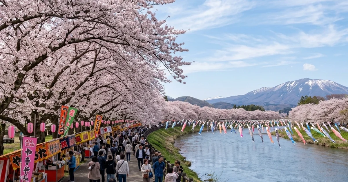 北上展勝地の桜