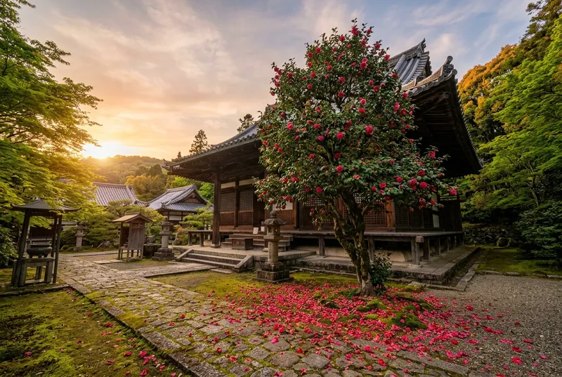 伝香寺の散り椿