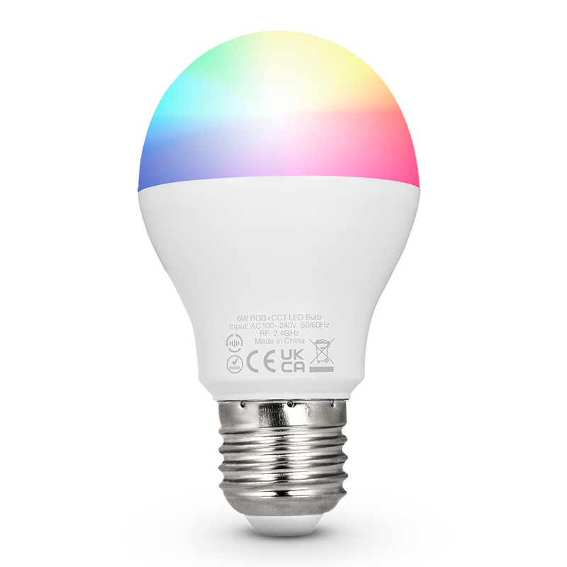 נורה חכמה GRIT A60 6W RGB+CCT 2700K-6500K תקשורת RF 2.4GHz עובד עם משדר RF או GATEWAY RF מיוחד