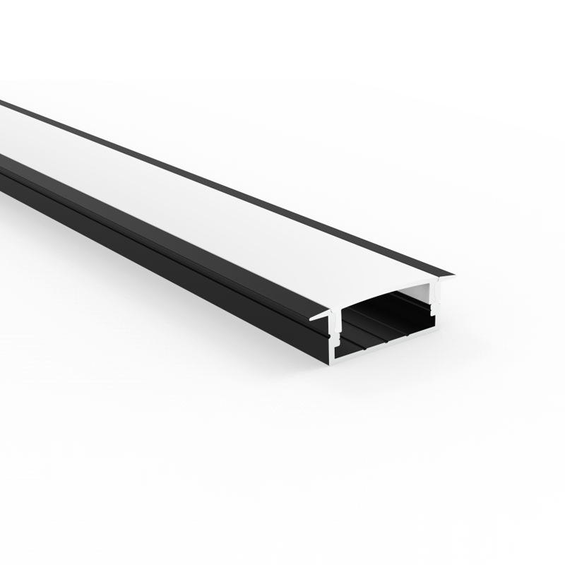 פרופיל אלומיניום דק שקוע aluminum profile 3000*30*10mm בצבע שחור עם כיסוי חלבי