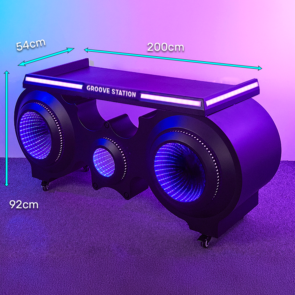 עמדת DJ דאבל טראבל בצבע שחור עם 2 מסכי הולוגרמה GROOVE STATION DOUBLE TROUBLE BLACK