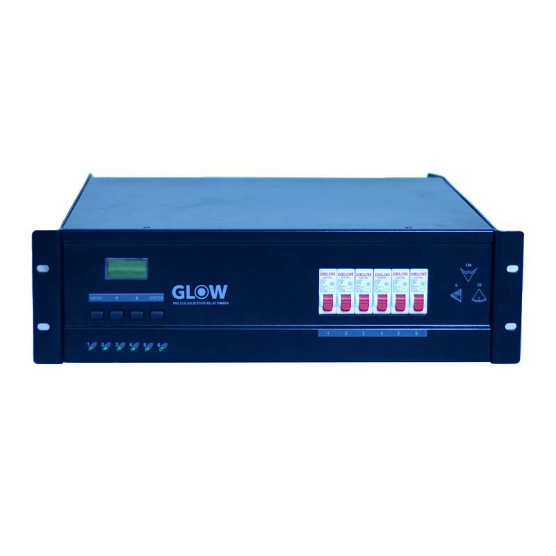 ?דימר תאורה GLOW STABLE 6.3 מבוסס SSR עם 6 ערוצים נשלט DMX עוצמה של 3KW לערוץ עובד בתאימות עם נורות