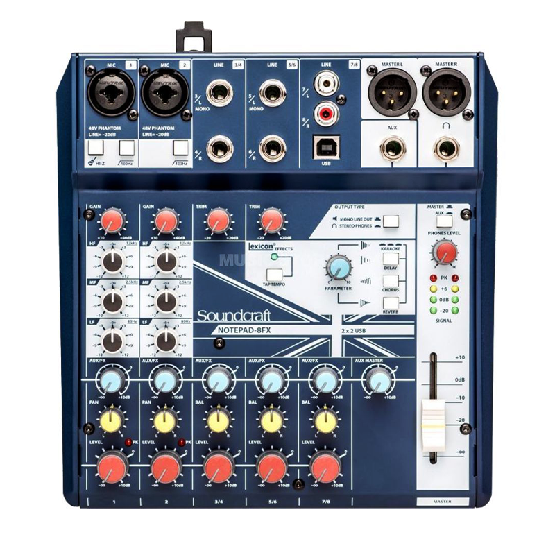 מיקסר ערוץ 2 מיקרופון 3 ערוצי סטריאו + USB ואפקט דגם SOUNDCRAFT NOTEPAD-8FX