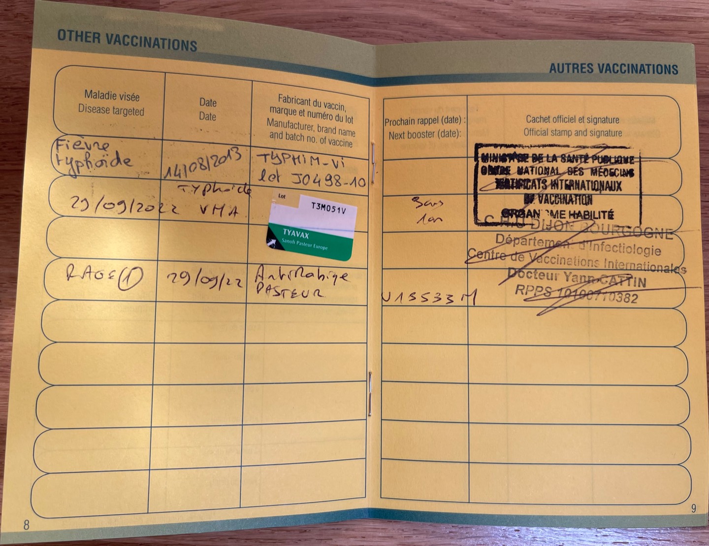 carnet de vaccination