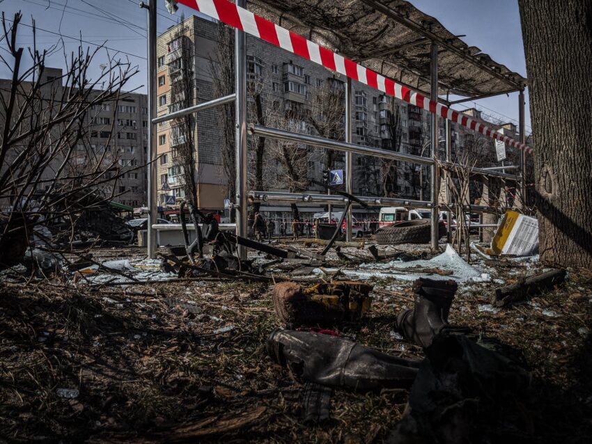 devastated bus stop in town after bomb explosion