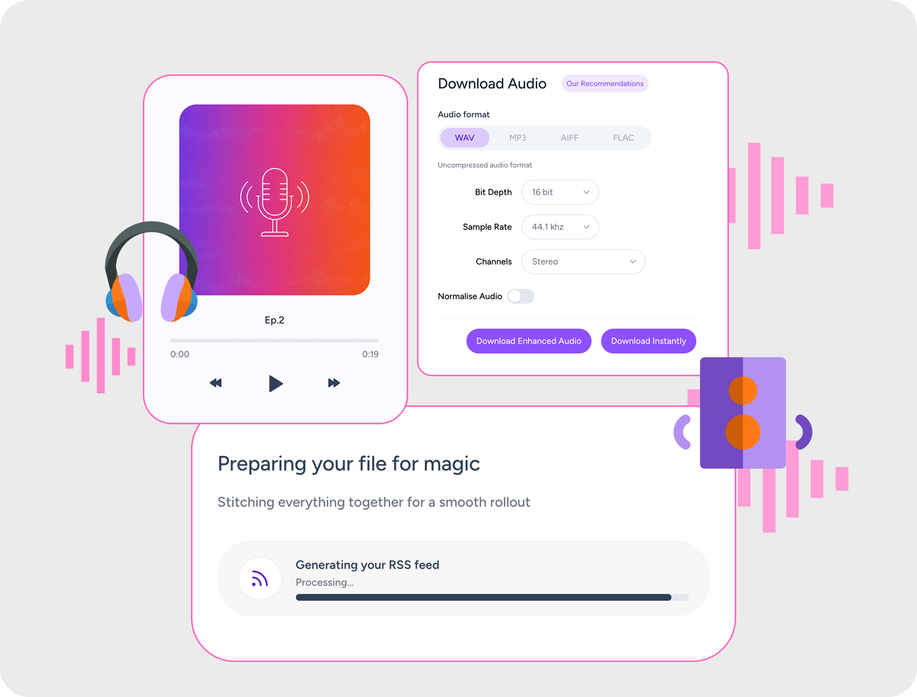 Download enhanced audio and publish to streaming platforms