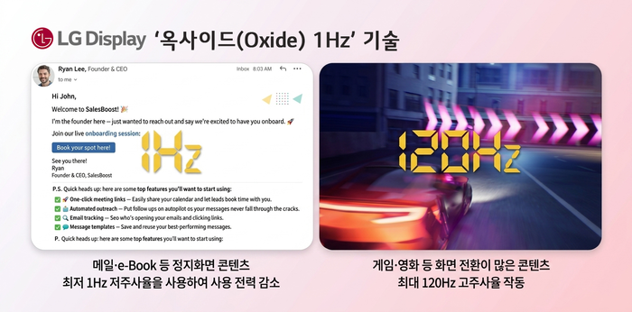 LG디스플레이 옥사이드 1Hz 노트북 LCD 패널