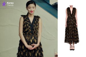 Korean outfits female Chevron Frayed Dress of Jun Ji-hyun as Shim Cheong / Se-hwa in Legend of the Blue Sea (EP #12)