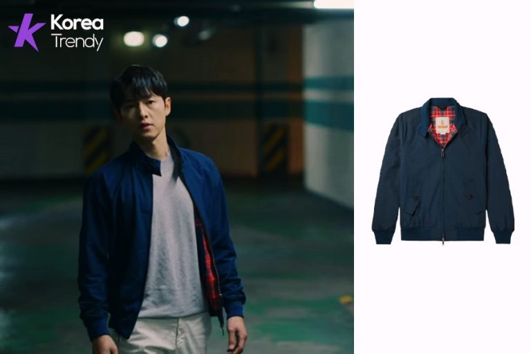 Song Joong-ki wearing a deep blue jacket in Vincenzo